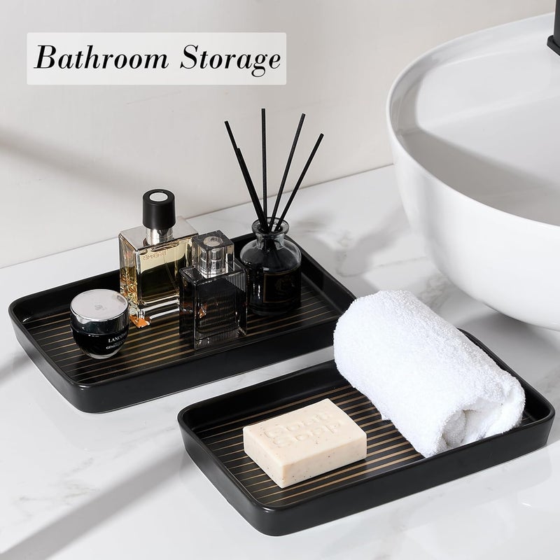 Pottify Bathroom Vanity Tray for Countertop,2PC Rectangle Striped Tray,Decorative Bathroom Organizer for Scrubber, Lotion Bottles, Perfume, Jewelry, Candle, Key Trinket Ring(Large,Black) - Image 4